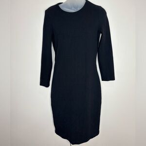 Vince 3/4 Sleeve Sheath Midi black Dress exposed zipper back size small Classic
